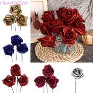 FRANCESCO Foam Roses with Glitter Powder Bride Bouquet Blue Roses 10pcs Artificial Flowers