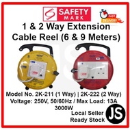 1 and 2 Way Extension Cable Reel (6 & 9 Meters) With Safety Mark