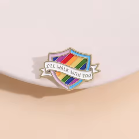 I will walk with you Rainbow Shield Brooches Lapel Badges Quotes Jewelry Gift for Kids Friends
