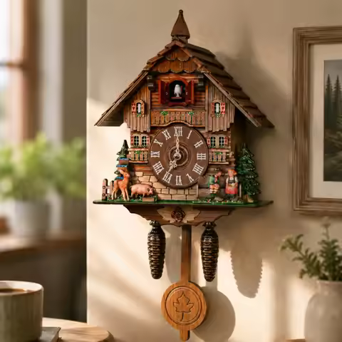 Cuckoo Clock Wall Hanging Mechanical Hourly Chime Vintage Style Living Room Bedroom Home Wall Clock 