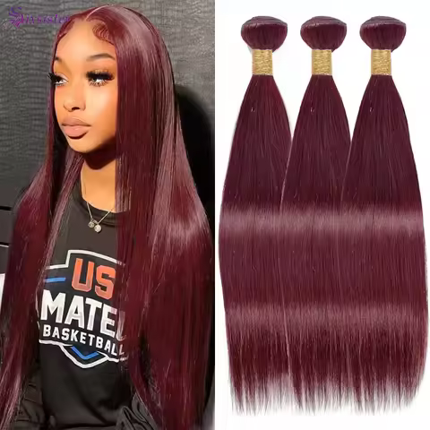 Straight Human Hair Bundles Wine Red Color 99J Burgundy Straight Brazilian Remy Virgin Human Hair Qu
