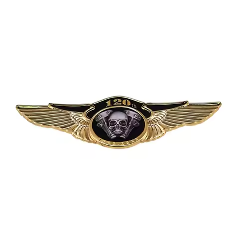 120th Golden Wings Skull Biker Badge 120 Years of America's First Motorcycle Company Anniversary Pin