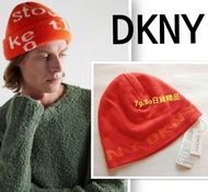【 柒玖捌零日貨精品 】義大利製 全新正品 DKNY 橘色基本款大 Logo 羊毛保暖毛帽