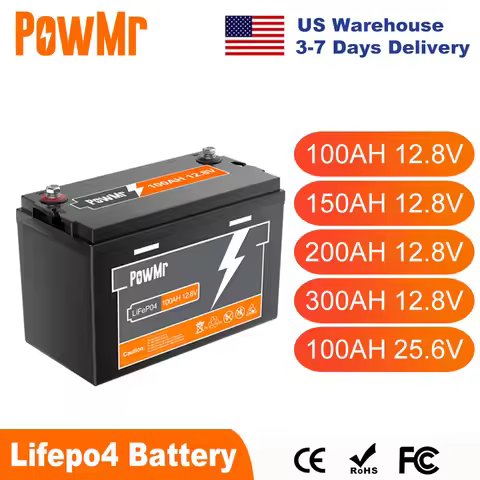 EU Stock PowMr 300AH 200AH 150AH 100AH Lifepo4 Battery 12.8V 25.6V Energy Solar Lithium Battery 6000