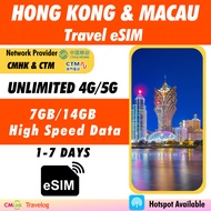[Hong Kong & Macau eSIM] [1-7 Days] High Speed Unlimited Data 4G Travel Prepaid eSIM Roaming Data (C