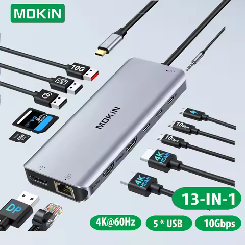 MOKiN USB C HUB 4K60Hz Type C to HDMI 4K DP 3 USB 3.1 Gigabit Ethernet PD100W Docking Station for Ma