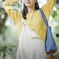 MADEN brand Girls Pure Ladies College Style 2024 Autumn New American Casual Solid Nude Long sleeved