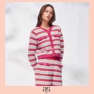 [asv pf23] Leyla Stripe Knitted Cardigan เสื้อคาร์ดิแกนผู้หญิง ทรงครอป แขนยาว คอกลม แต่งกระเป๋าหน้า 