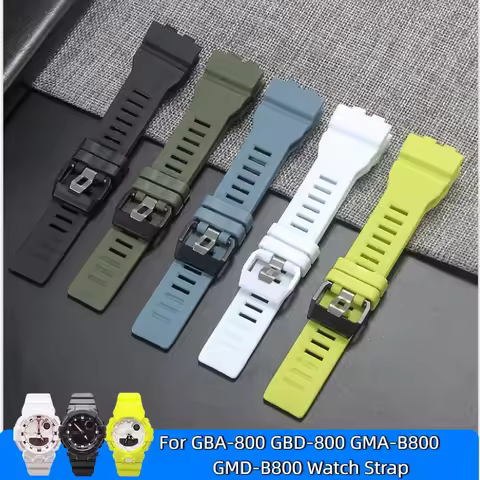 Dedicated Resin Watch Strap for Casio GBA-800 GBD-800 GMA-B800 GMD-B800, Waterproof Rubber Replaceme