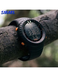 SMAEL1入組黑色合成樹脂帶運動防水鬧鈴圓形錶盤數字手錶,日常裝飾