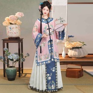 ใหม่สไตล์วินเทจผู้หญิง Hanfu Original Qing Dynasty Court เครื่องแต่งกายชุดรอบคอและแขนผีเสื้อผ้าโพลีเ