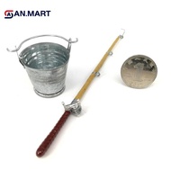 AN.MART 2Pcs/set 1:12 Dollhouse Miniature Metal Fishing Rod Model + Water Buet MY