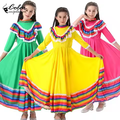 Mexican Girl Cosplay Dress Ethnic Dance Costumes Girls Swing Dresses Festive Performances Outfit Hol