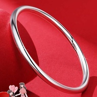 Pure Silver 999.9 Glossy Silver Bracelet Closed Aperture Round Bar Simple Women's Solid Sealing Ster