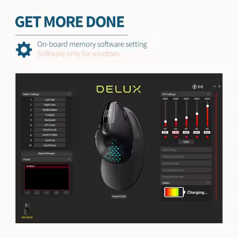 Delux M618XSD Seeker Ergonomic Vertical Mouse with OLED Screen 4000DPI Rechargeable 1000mA Removable