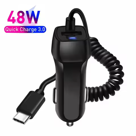 48W Car Charger With Spring USB Type C Cable For iPhone 12 11 XR 8 Cigarette Lighter USB Truck Car C
