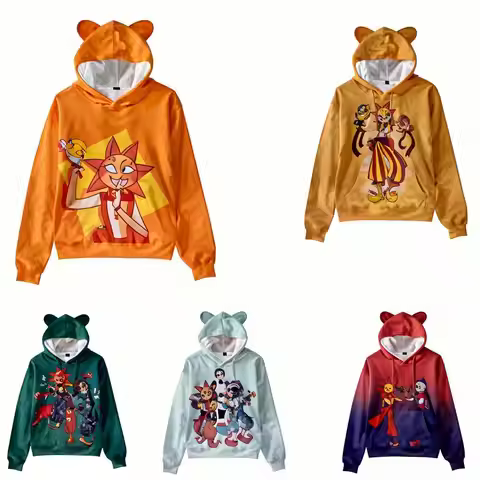 Funny Cartoon Sundrop FNAF Moondrop Hoodie Unisex Cat Ears Long Sleeve Casual Winter Pullover Sweats
