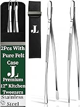 The Precise Touch Kitchen Cooking Tweezers 2PC Set With Pure Felt Case. Long Yet Thin 12 Inch Chef T