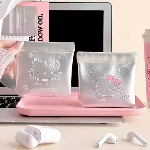 Hello Kitty Storage Bag Mini Makeup Bag HK Data Cable Storager Ins Coin Purse Travel Storage Bags Au