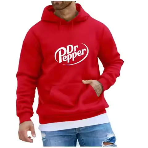 Autumn Warm Dr Pepper Letter Printed Hoodies Street Men Fashion Fleece Sweatshirts Casual Unisex Pul