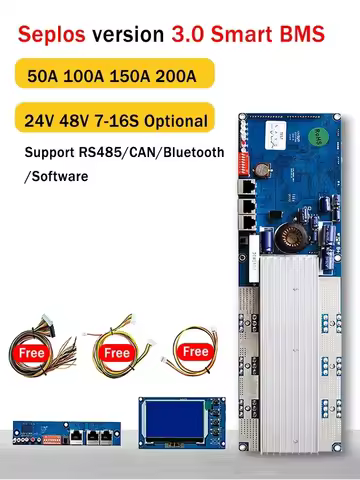 Seplos BMS 3.0 48V 100A 150A 200A 7S 8S 13S 14S 15S 16S LFP With Bluetooth LCD Screen Smart BMS Li-I