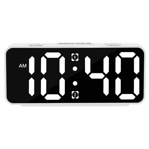 RGB Display Table Clock 12/24H Display 2 Set Alarms Desktop Alarm Clock Multi-functional Rectangle D