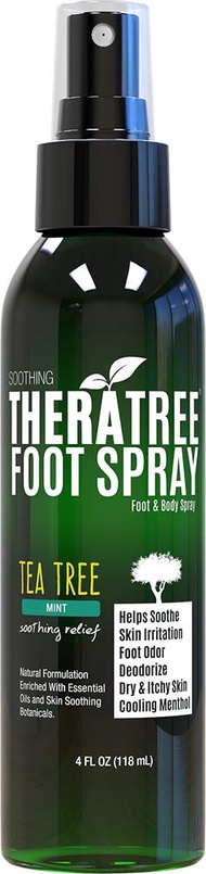 TheraTree Foot Spray for Shoe & Foot Odor with Tea Tree, Neem, MSM & Menthol for Soothing Skin Irrit