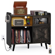 Record Player Stand with Vinyl Storage 350 Albums Large Turntable Stand w/Sliding Door, Record Playe