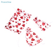 Peacellow 10pcs Red Love Heart Organza Bags Wedding Party Gift Candy Drawstring Bag Christmas Valenes Day Jewellery Display Pouches SG