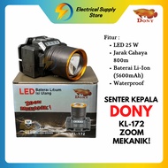 SENTER KEPALA DONY ZOOM LED KL-172 25W I RECHARGEABLE SUPER TERANG JARAK JAUH I WATERPROOF
