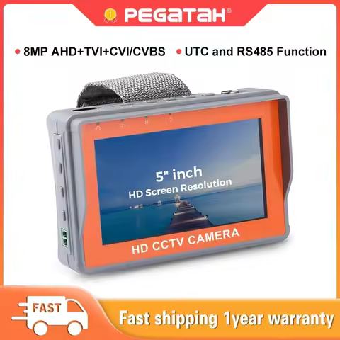 PEGATAH 5 Inch 8MP CCTV Camera Tester Wrist Strap Portable AHD TVI CVI CCTV Analog Video Monitor Sup
