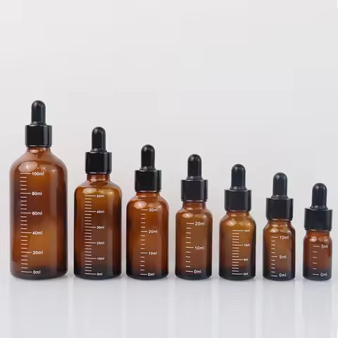 Graduated Dropper Bottle 5ml-100ml Reagent Eye Drops Amber Glass Aromatherapy Liquid Pipette Bottle 