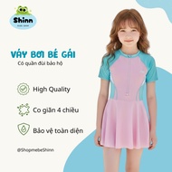 Girls' swimsuit with short sleeves and zipper with sun protectionShorts Sporty Colorblock Shope Moth