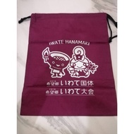 Drawstring Bag Maroon IWATE HANAMAKI Pattern Size 13 x 16.5 Inches
