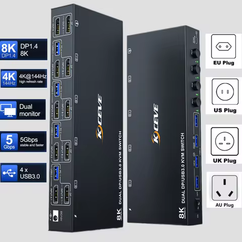 KVM Switch 4 Computers 2 Monitors,Dual Monitors Displayport USB 3.0 KVM Switch Supports 4K@60Hz for 