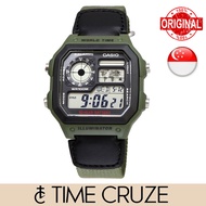 [Time Cruze] Casio AE-1200 World Time Green Cloth Band Digital Men Watch AE-1200WHB-3B AE-1200WHB-3B
