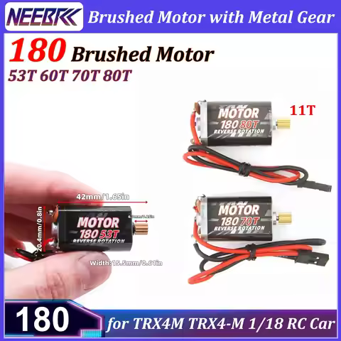 NEEBRC 180 Brushed Motor W/11T Pinion Metal Motor Gear 53T 60T 70T 80T for 1/18 RC Car Crawler TRX4M