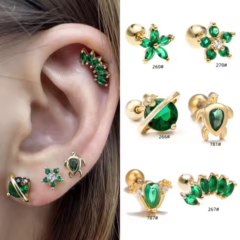 1PC Sweet Green Flowers Ear Piercing Earring Srecw Back Stud Earring Rook Conch Septum Cartilage Lob