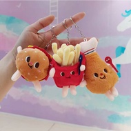 Cute Cartoon French Fries Hamburger Hot Dog Drumstick Plush Keychain Backpack Bookbag Charms Accesso