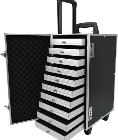 Rolling Jewelry Trolley Case with Drawers Sturdy Case for Travel and Vendor Showes Jewels Sets Displ