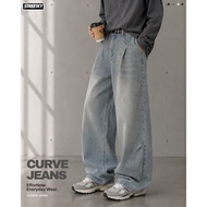 STREETXY-Curve Jeans Wide-Leg Wide Legs Baggy Style Bleached Color Easy Match Wide Leg Jeans Baggy J