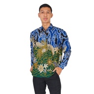 KEMEJA Batik Sogan Men's Batik Shirt Mega Overcast Combination SF Aokiji Blue Suitable For Work And Invitations