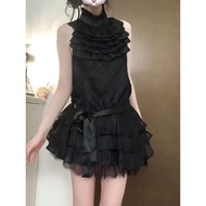 Mine Style Clothes Harajuku Style [Ancient Crystal] Retro Memories Bow Lace Black Top+Short Skirt Tw