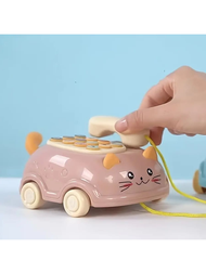1入組嬰兒玩具手機，嬰兒音樂玩具，嬰兒音樂玩具車玩具，幼兒玩具男孩女孩玩具，兒童玩具手機，兒童教育發展玩具，可愛貓咪臉玩具帶燈，兒童禮物