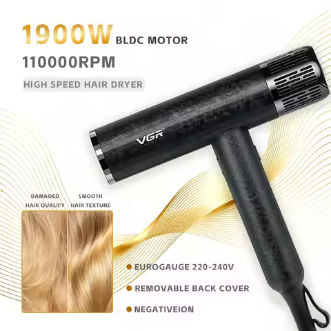 VGR Hair Dryer Professional Powerful Hair Dryer Low Noise Blow Dryer Leafless Electric Hair Blower B
