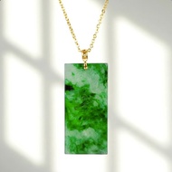 冰種辣綠花青翡翠無事牌項鍊 18K墜頭 | 天然緬甸A貨翡翠 | 送禮