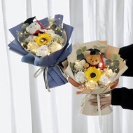 Graduation bear Soap Rose Sunflower Flower Bouquet Convocation Gift handbag LED Cute Plush 毕业香皂太阳花花束