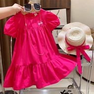 Cute Girl Dragon Fruit Color Bubble Short Sleeve Western Style Sweet Princess Dress Summer Dress Kor