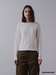 SUMMERWOOL – Muf Top (Off-white) : Logo Embroidered Regular Fit Long Sleeve T-Shirt เสื้อแขนยาวผ้ายื