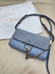 Chloe Faye mini leather wallet bag小牛皮拼接麂皮鏈帶肩背包 woc Washed Blue #她的時尚